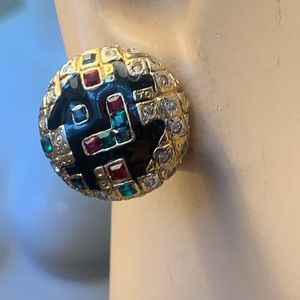 80’s MV VELLANO ITALY GOLDEN CLIPON EARRINGS GEMS AND ENAMEL.